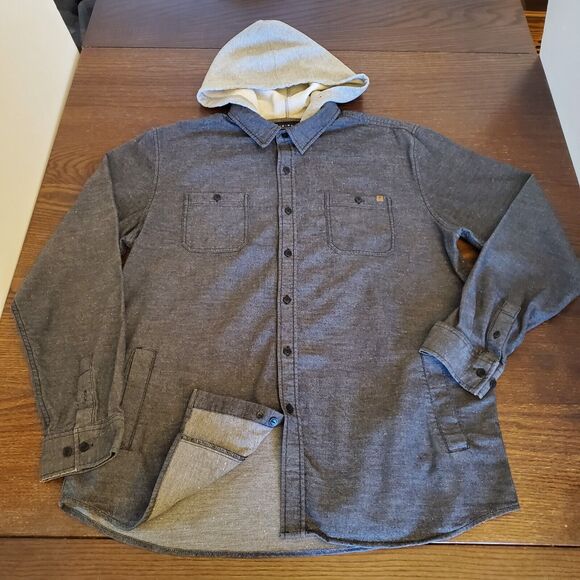 Vtg Rip Curl Youth Shirt w/Hoodie L Gray Button Down Skater Jacket Slant Pockets - Picture 4 of 16